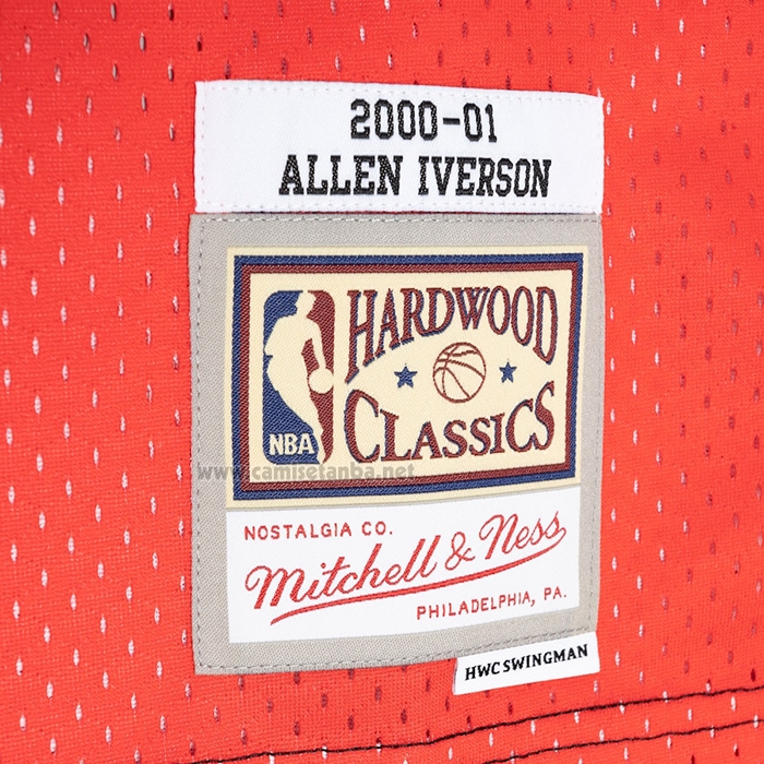 Camiseta Philadelphia 76ers Allen Iverson NO 3 Mitchell & Ness 2000-01  Negro Rojo